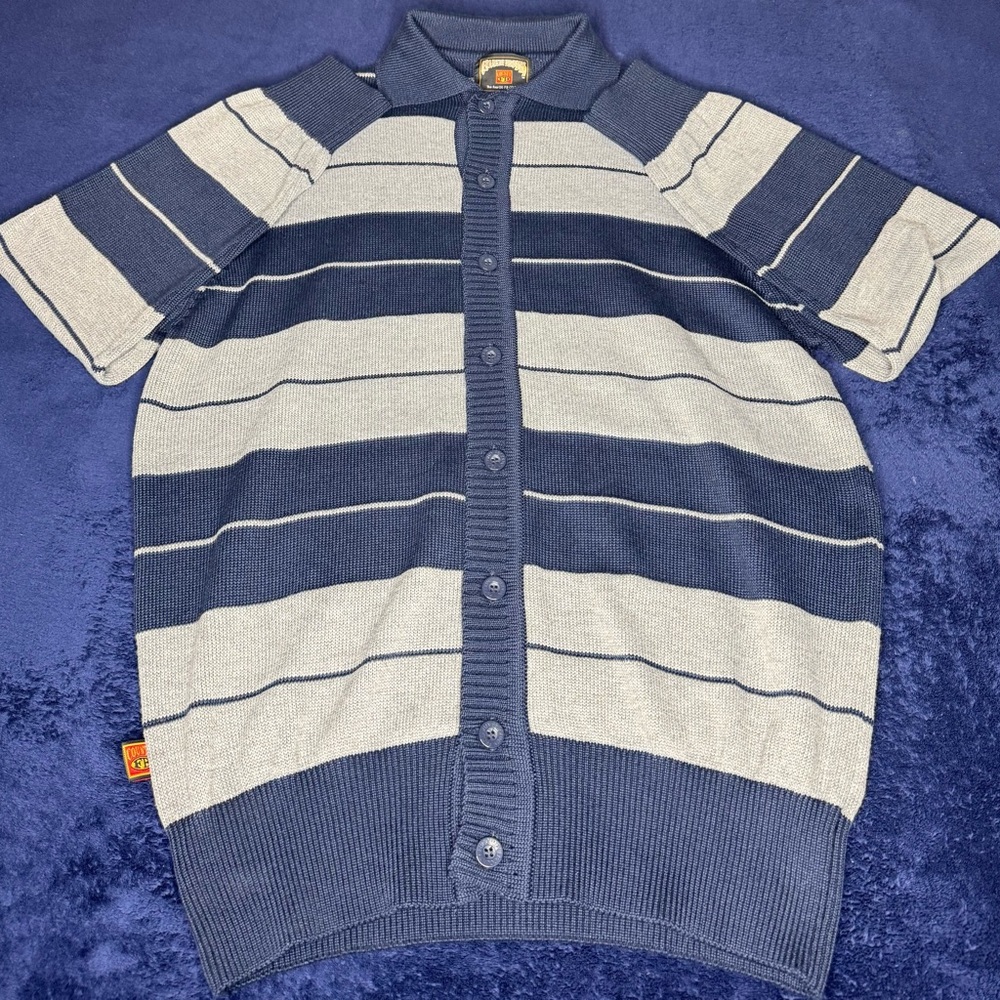 FB County Men’s Blue and Gray Charlie Brown Polo Long Sleeve Shirt - Size M